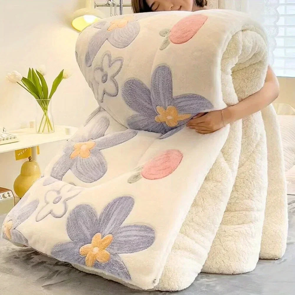 Quilt Set Lamb-Wool Bedding for Home and Dorm Uses