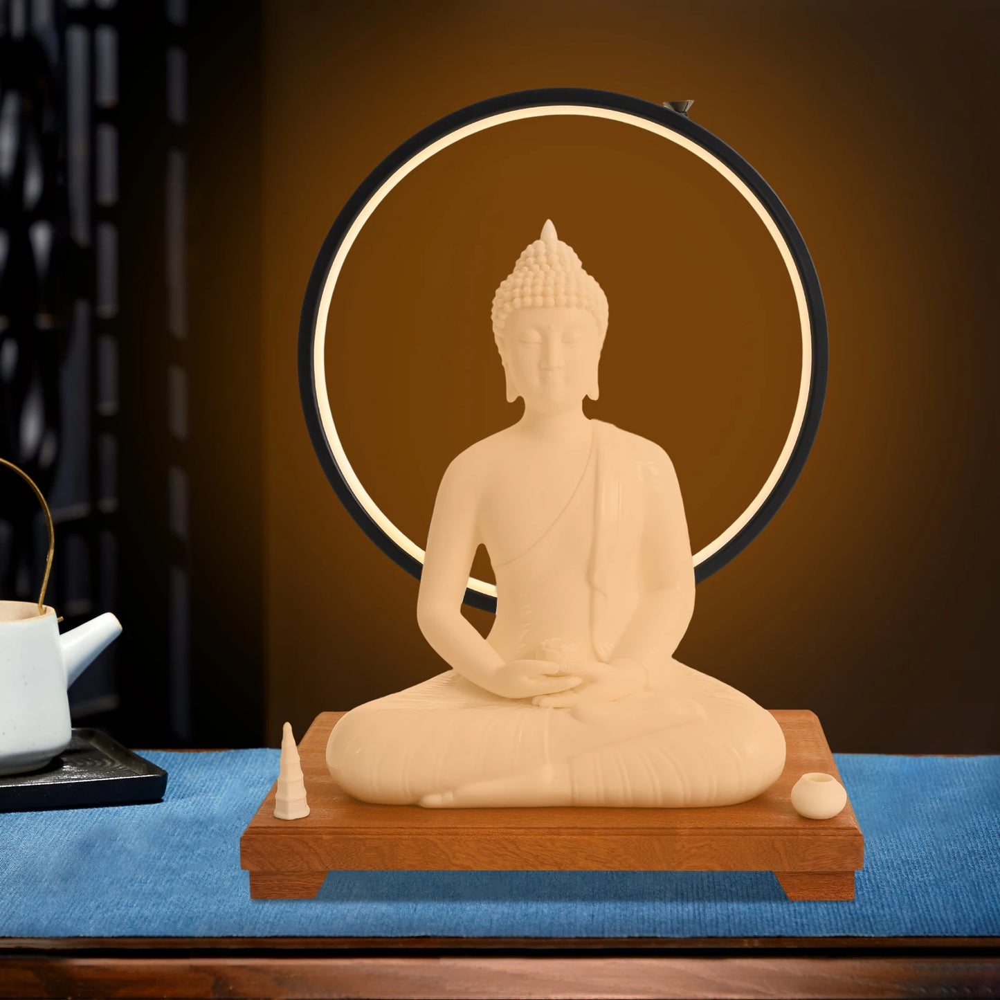 Bymaocar Ceramic Buddha Statue With LED Halo Dimmer