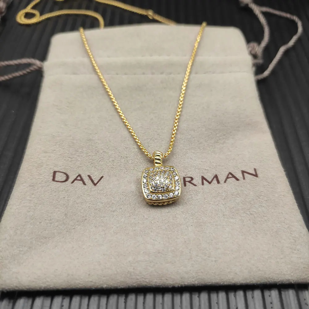 Necklace and Earrings Set With Zircon Square Pendant