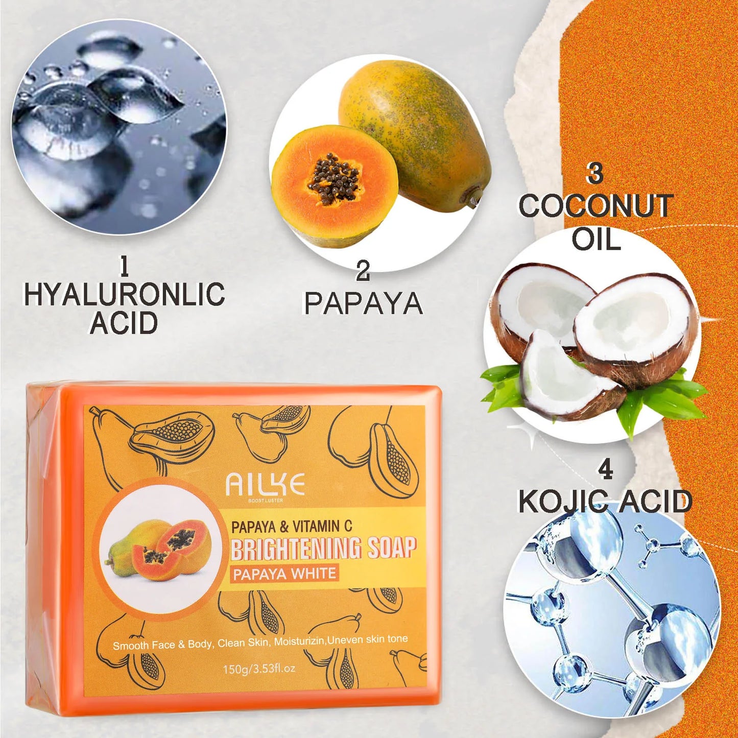 AILKE Natural Kojic Acid Soap for Hyperpigmentation and Brightening