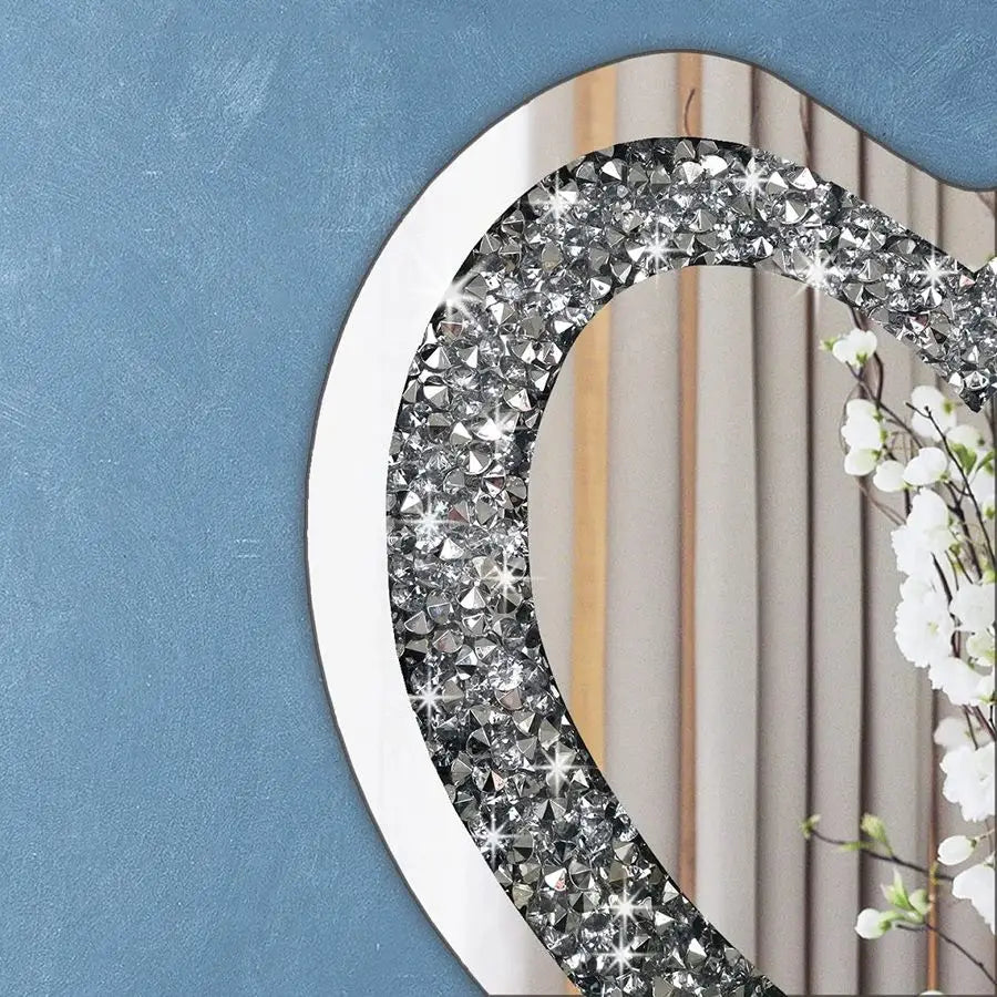 Heart Shaped Frameless Mirror With Crystal Sparkle Accents