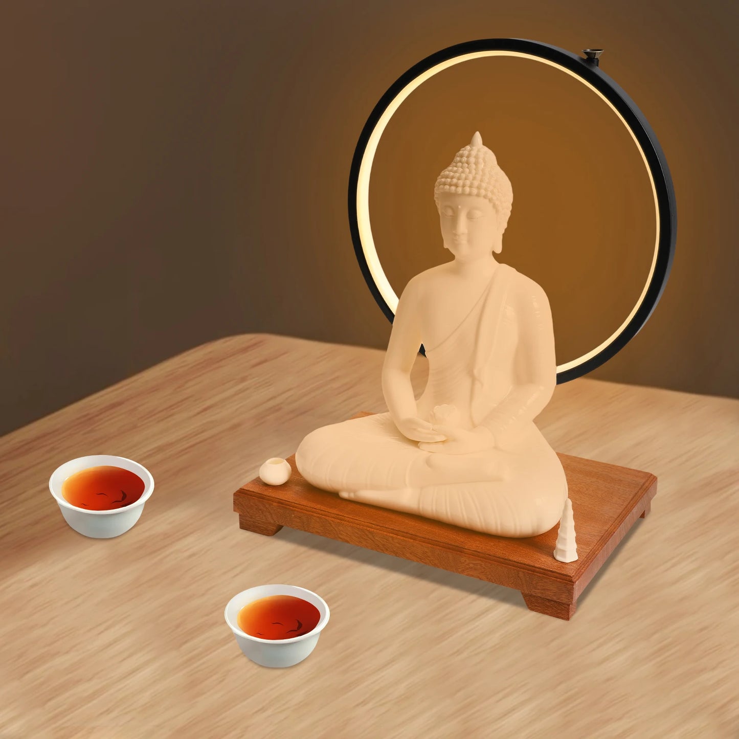 Bymaocar Ceramic Buddha Statue With LED Halo Dimmer