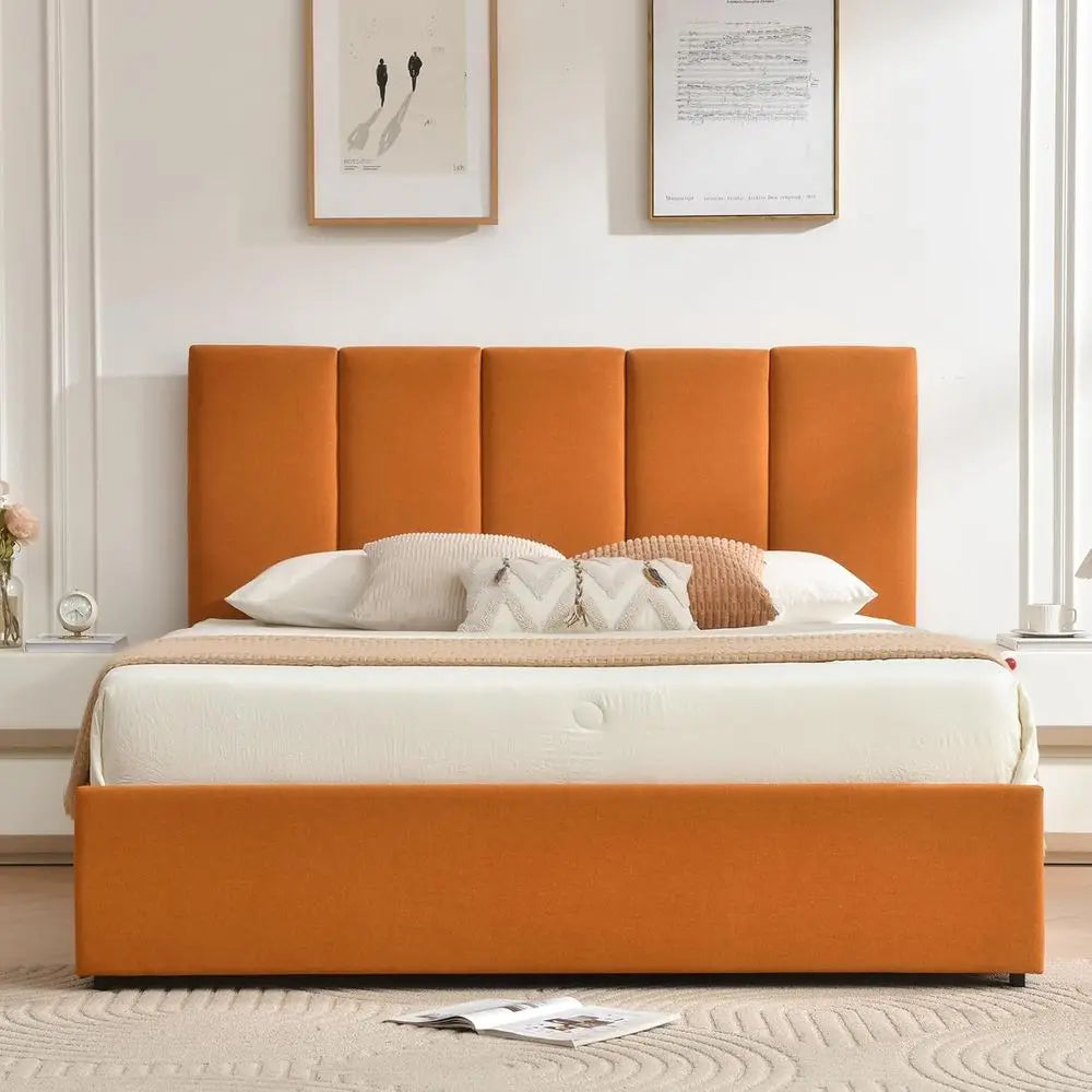 Bed Frame With Velvet Surface, Platform Style, Storage Drawers