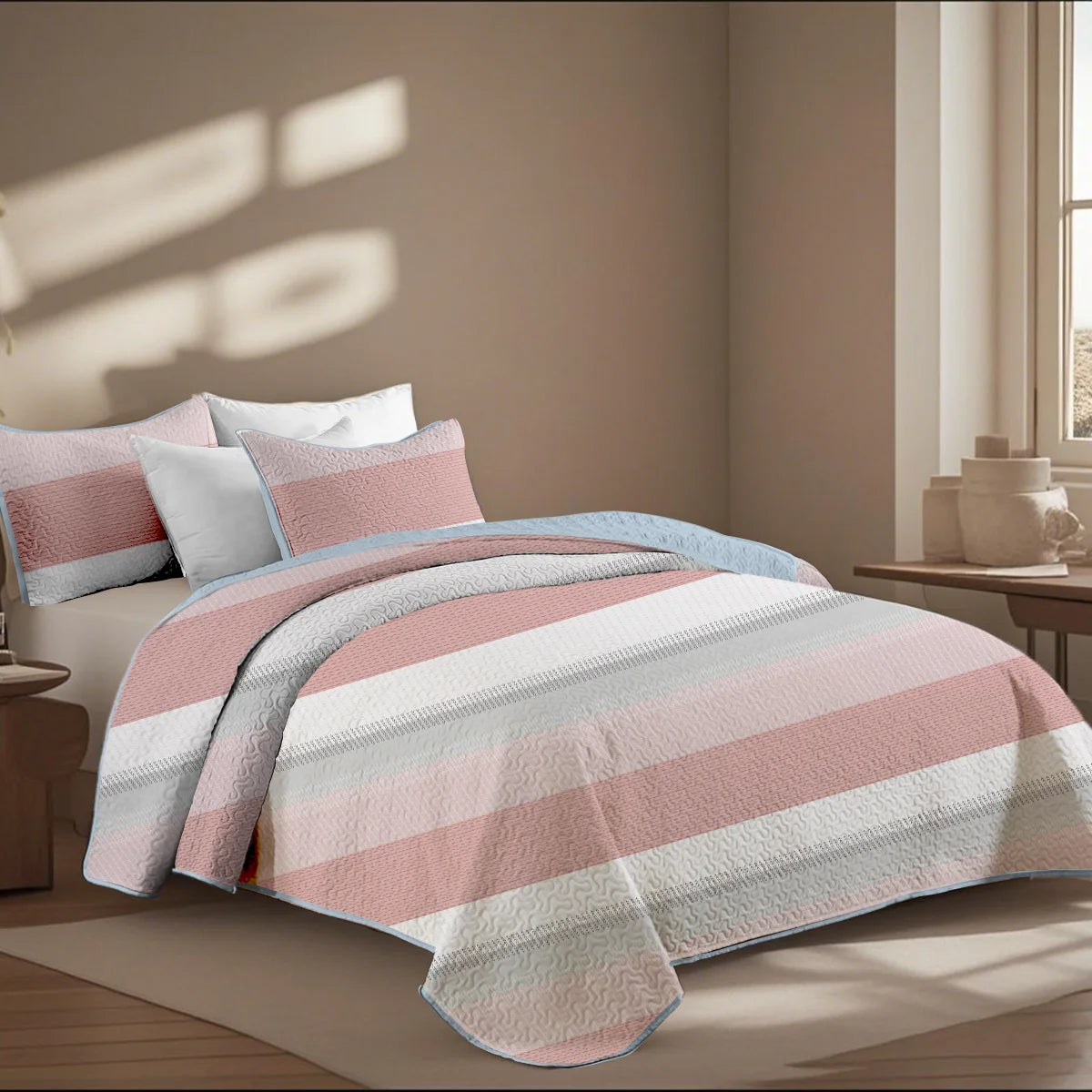 Quilt Set Geometric Stripes Bedding Collection For Everyday Use