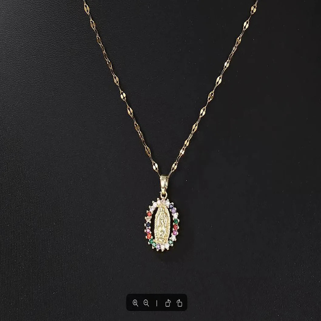 Necklace Zircon Inlaid Star Hollow Virgin Mary Pendant