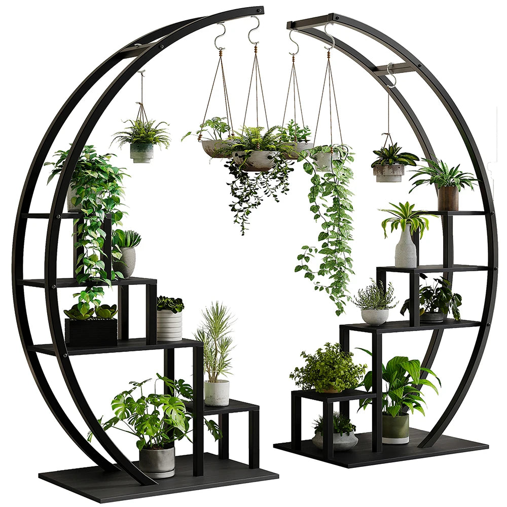 HiMISS Plant Stand 5-Tier Half Moon Metal With Hanging Hooks