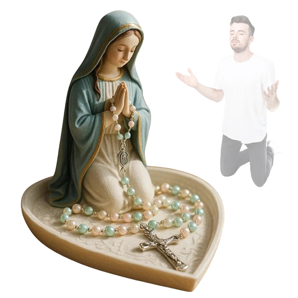 Virgin Mary Rosary Holder Statue Resin Our Lady Prayer Box