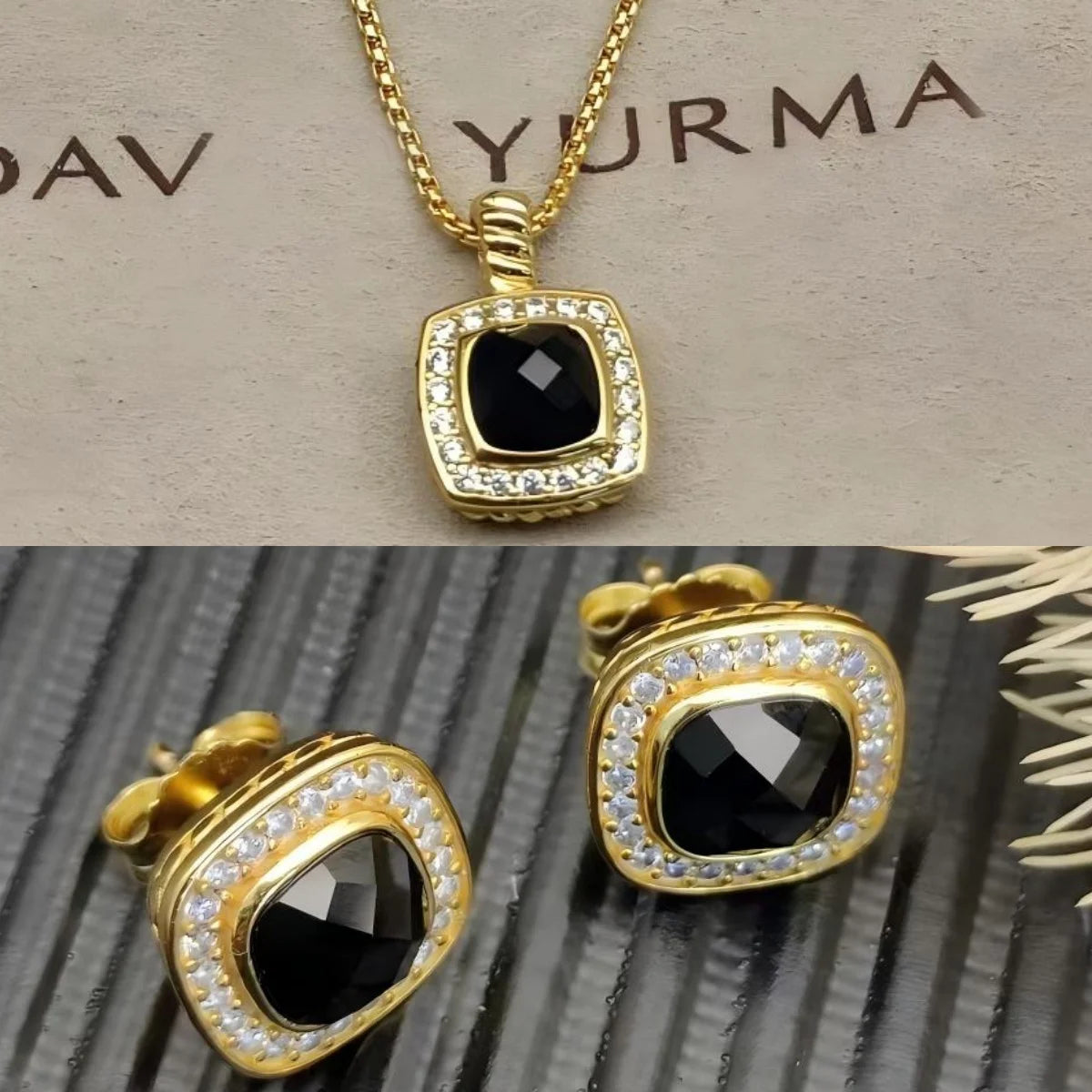Necklace and Earrings Set With Zircon Square Pendant