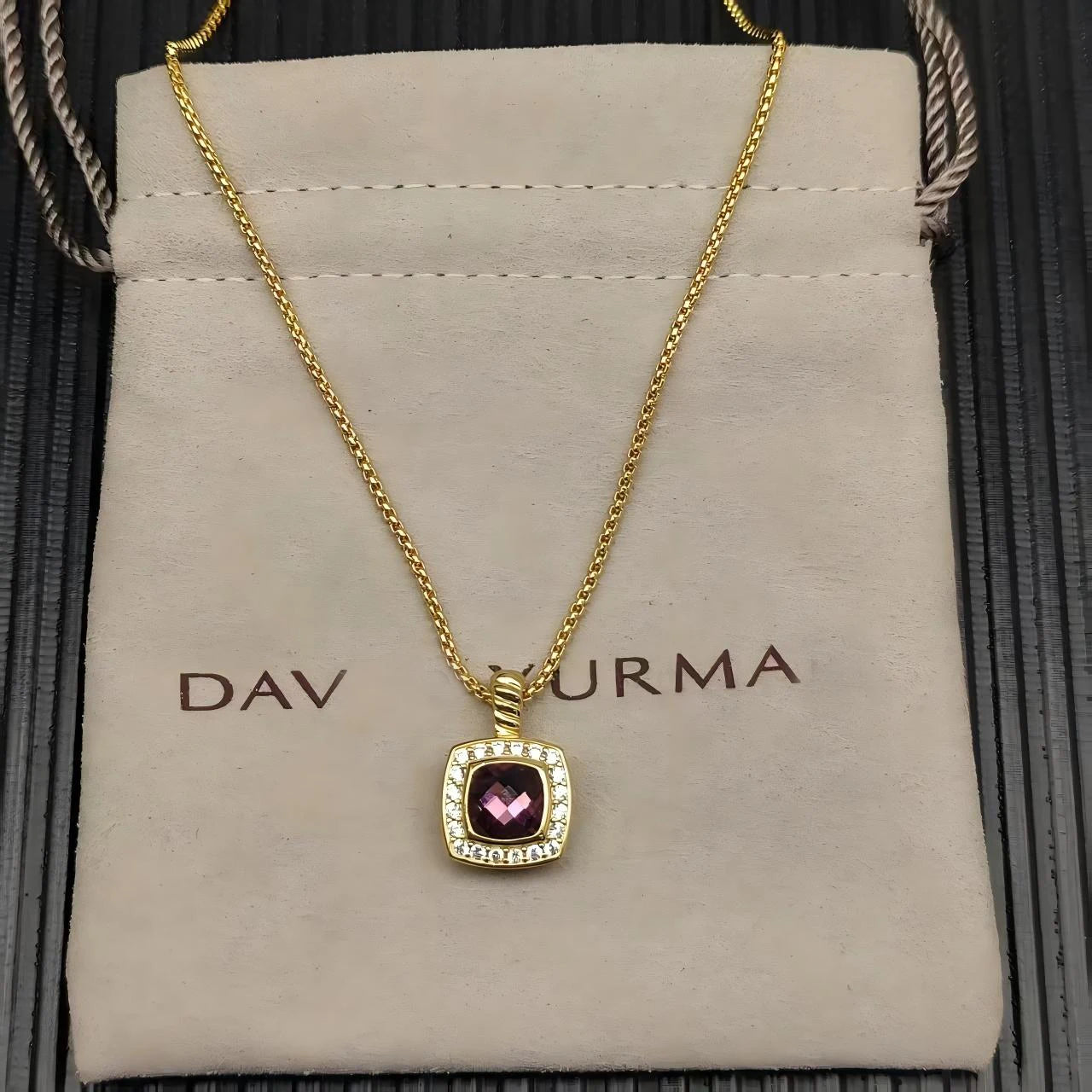 Necklace and Earrings Set With Zircon Square Pendant