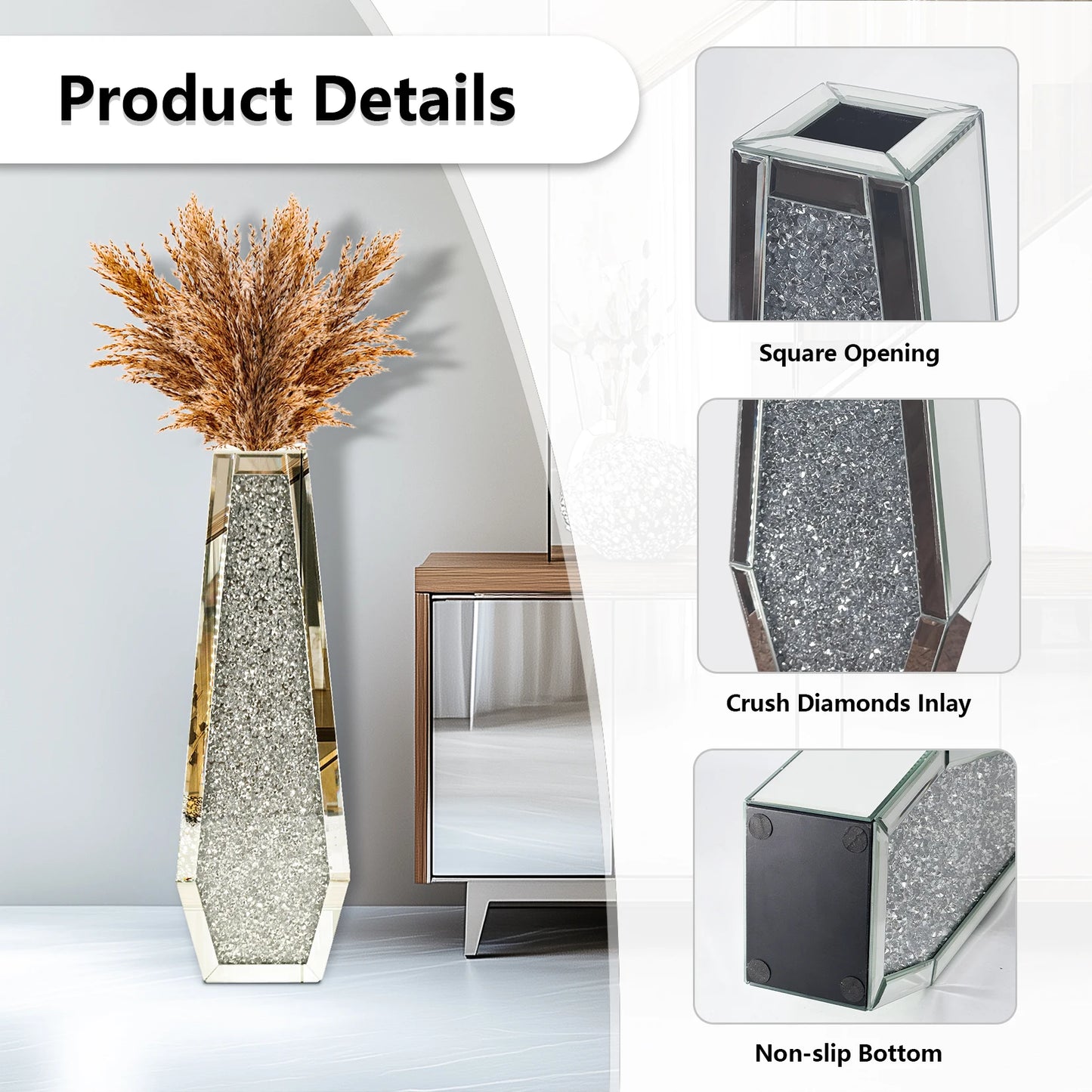 Function Floor Vase Crushed Diamond Glass Modern Decorative