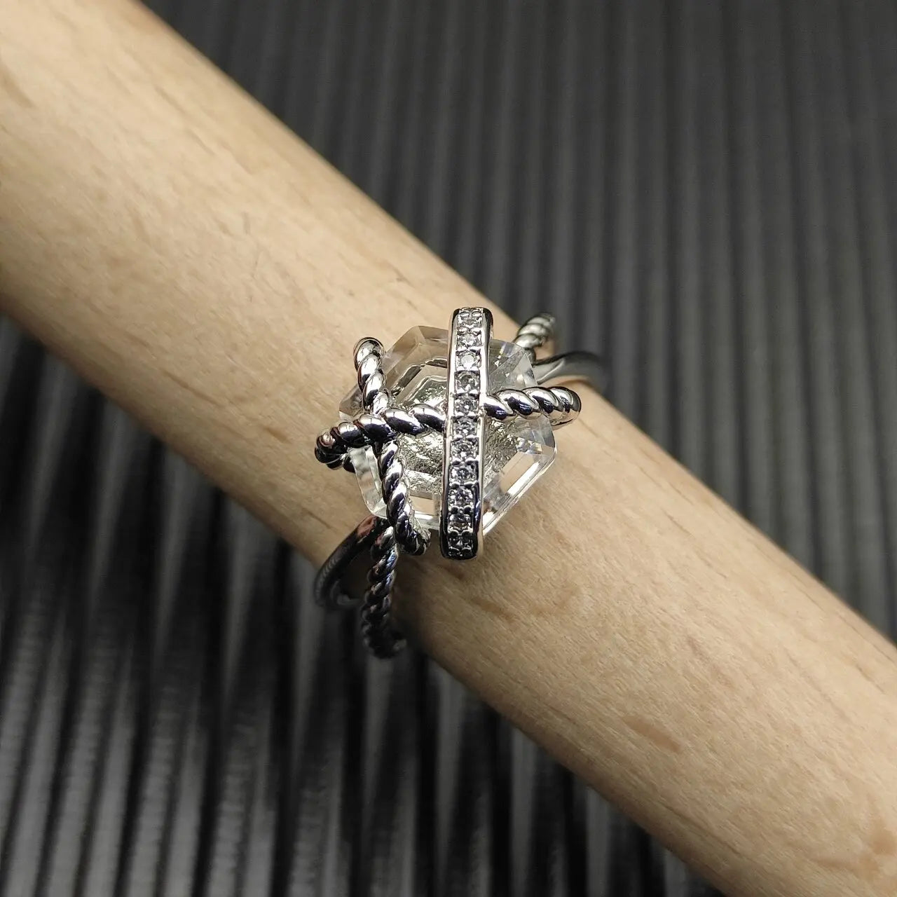 Ring Set In Sterling Silver With Hexagonal Zircon Studs