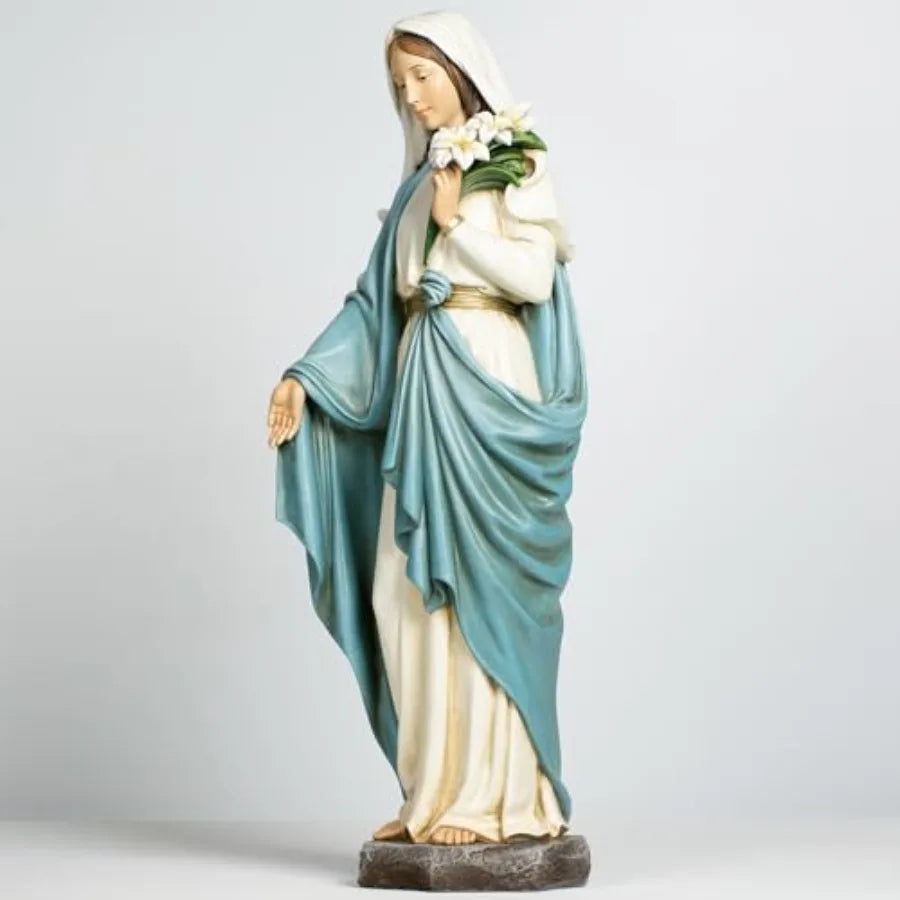 SHXI Virgin Mary Garden Statue Outdoor Sculpture Blessed Lilies