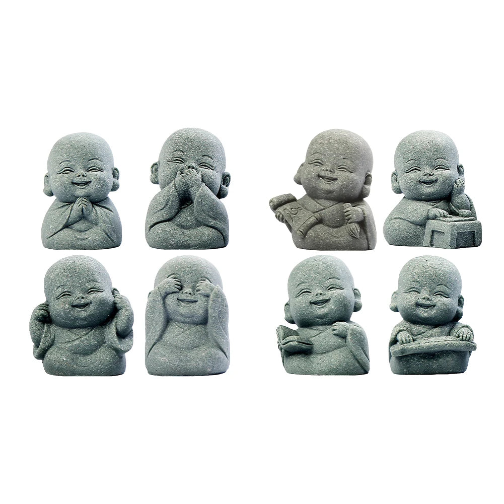 Shunmaii Monk Figurine Set Resin Buddha Mini Statues for Home