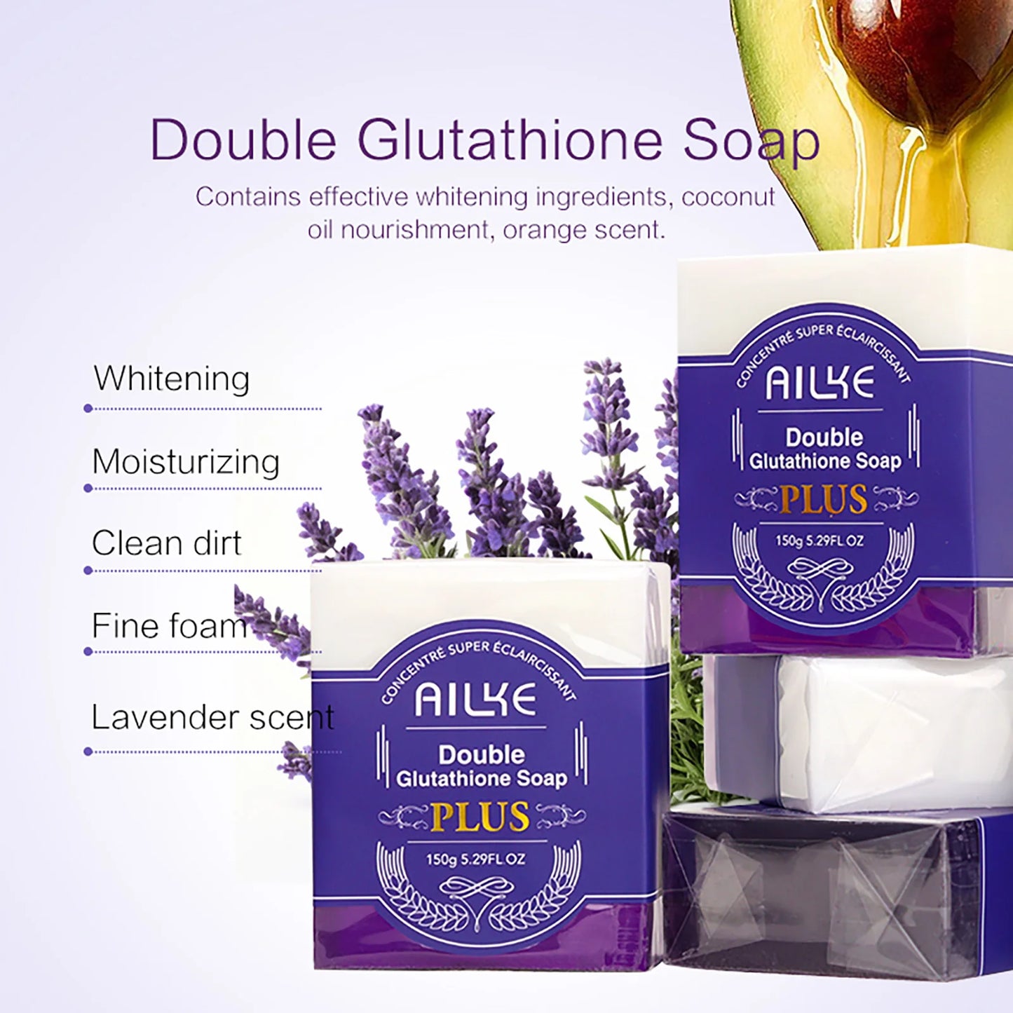 AILKE Soap Bar With Organic Glutathione Lavender For Face