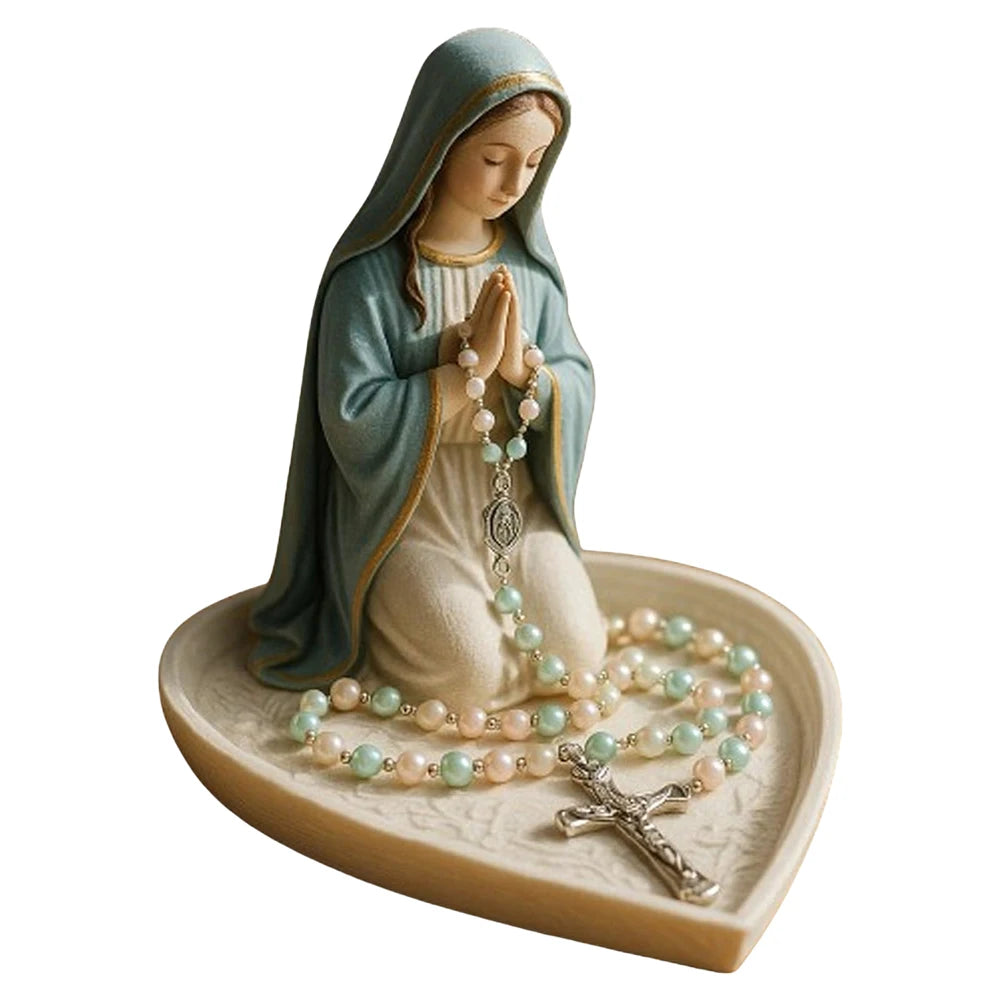 Virgin Mary Rosary Holder Statue Resin Our Lady Prayer Box