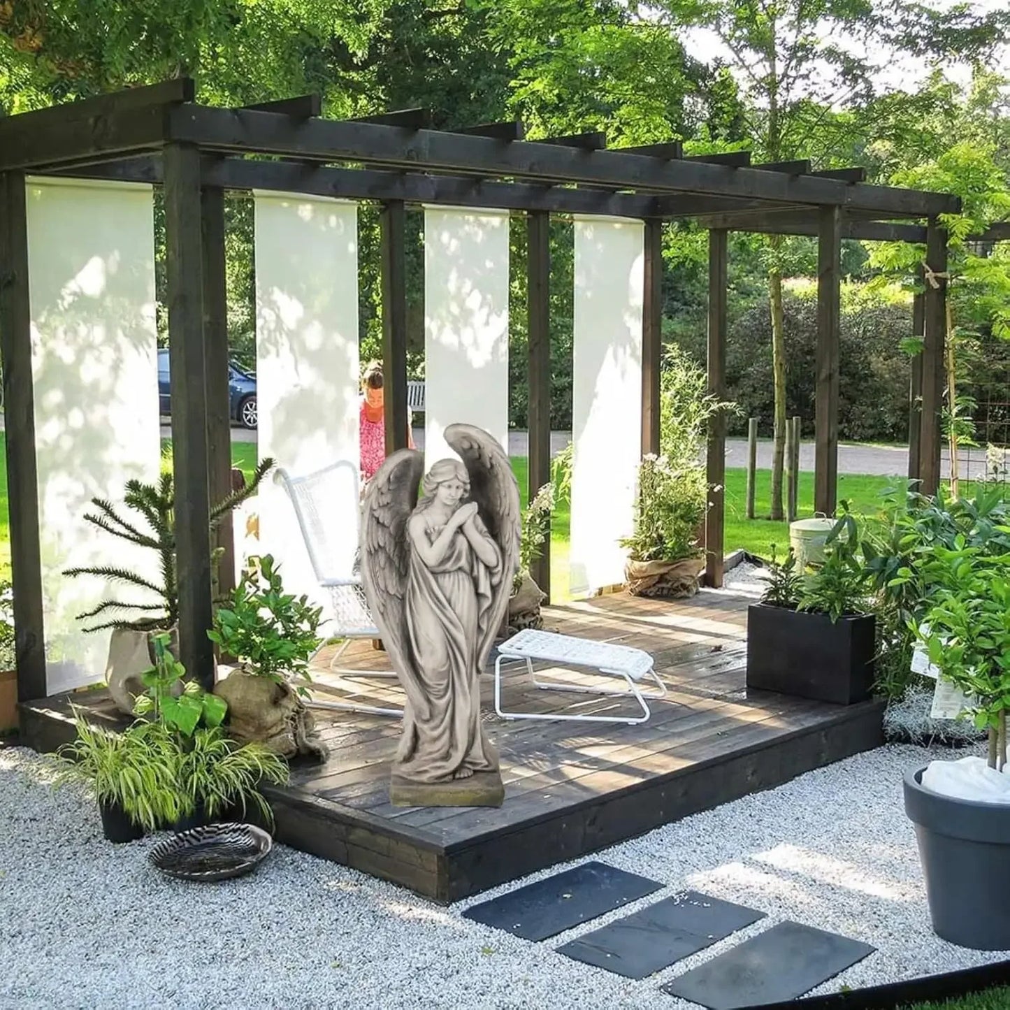 Garden Angel Statue Porcelain Finish Outdoor Religious Sculpture