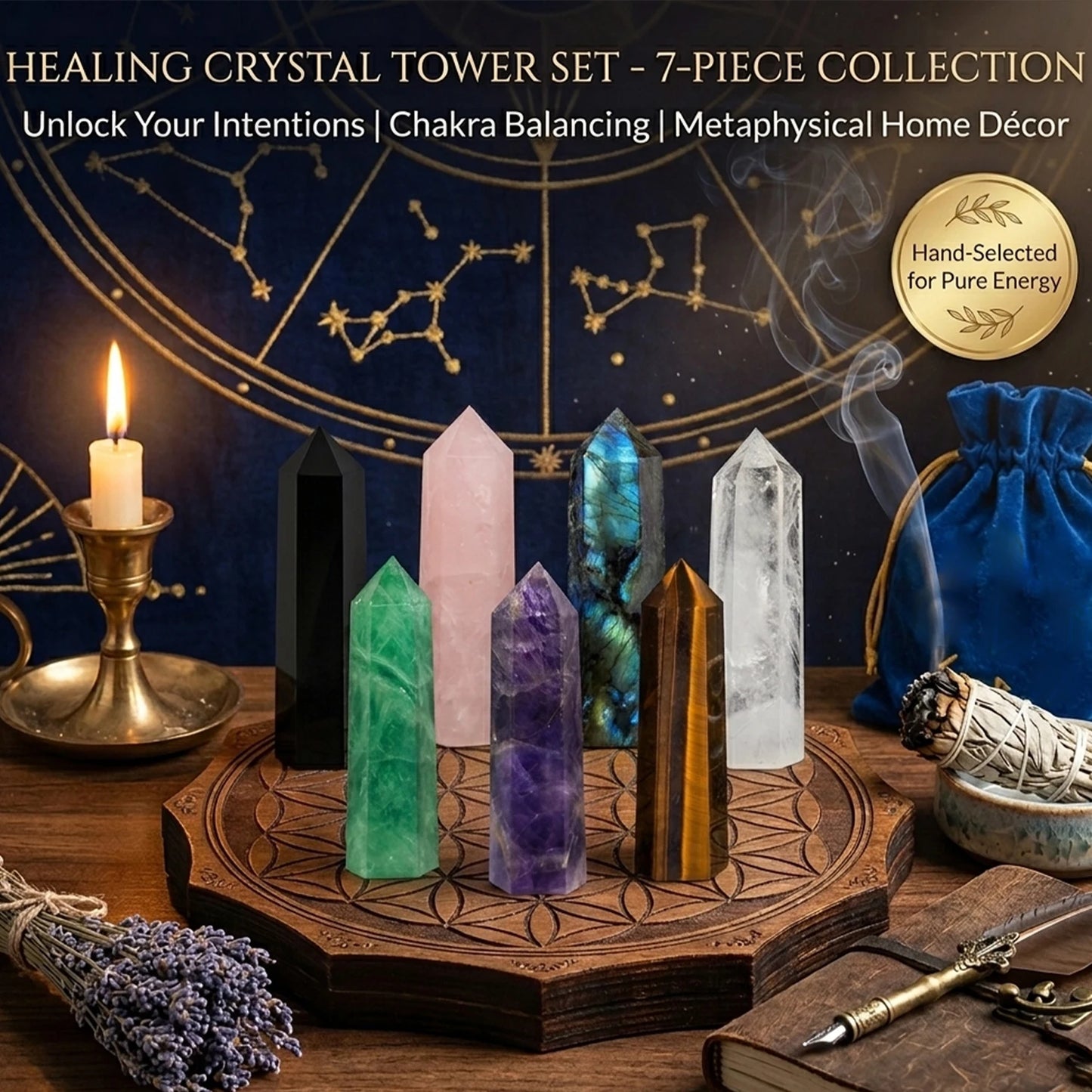 AierCrystal Stone Wand Rose Quartz Amethyst Point Decor