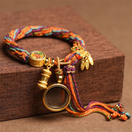 Bracelet Handwoven Cotton Tibetan Style Five Master Tara