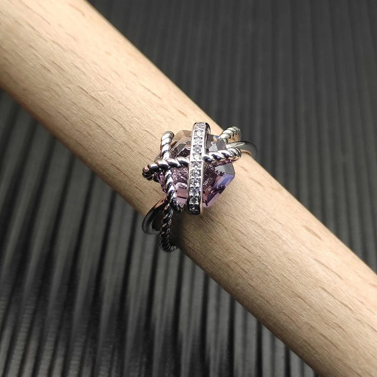 Ring Set In Sterling Silver With Hexagonal Zircon Studs