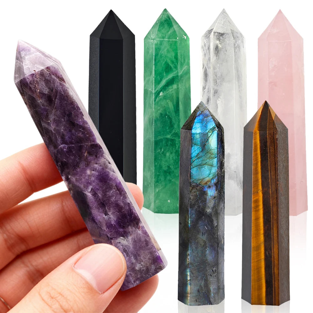 AierCrystal Stone Wand Rose Quartz Amethyst Point Decor
