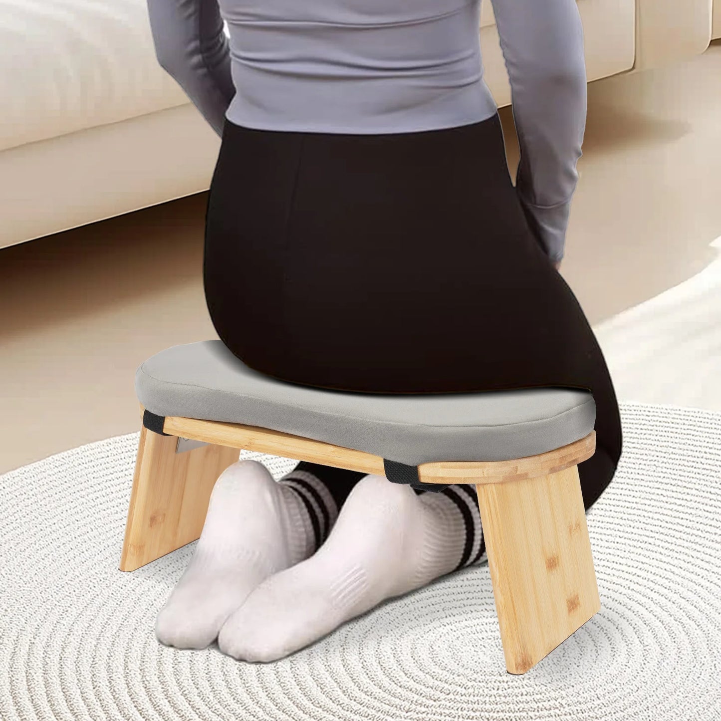 Bymaocar Foldable Meditation Bench Bamboo Frame Cushioned Seat