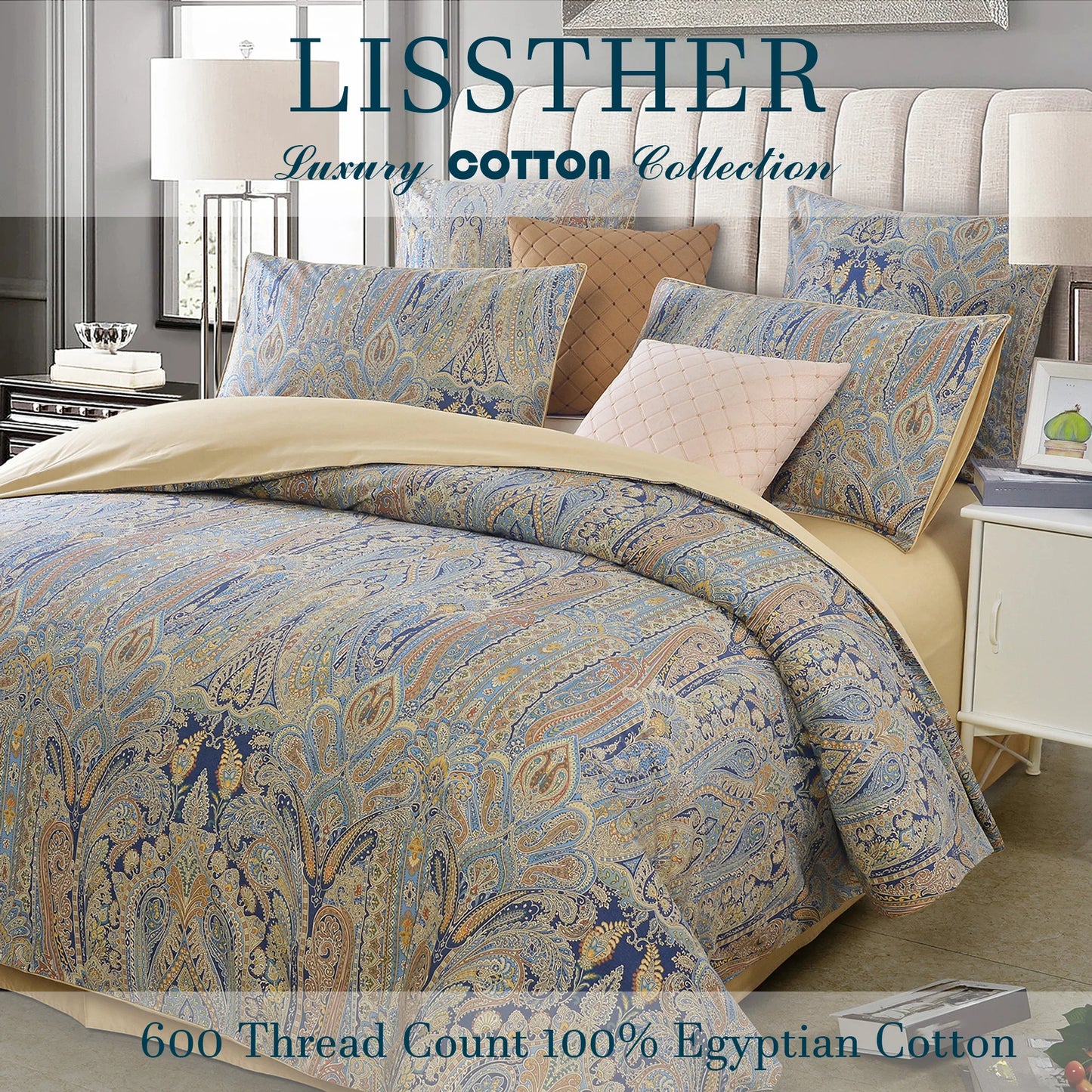 LISSTHERCN Duvet Cover Set 600TC Cotton Vintage Bohemian Paisley