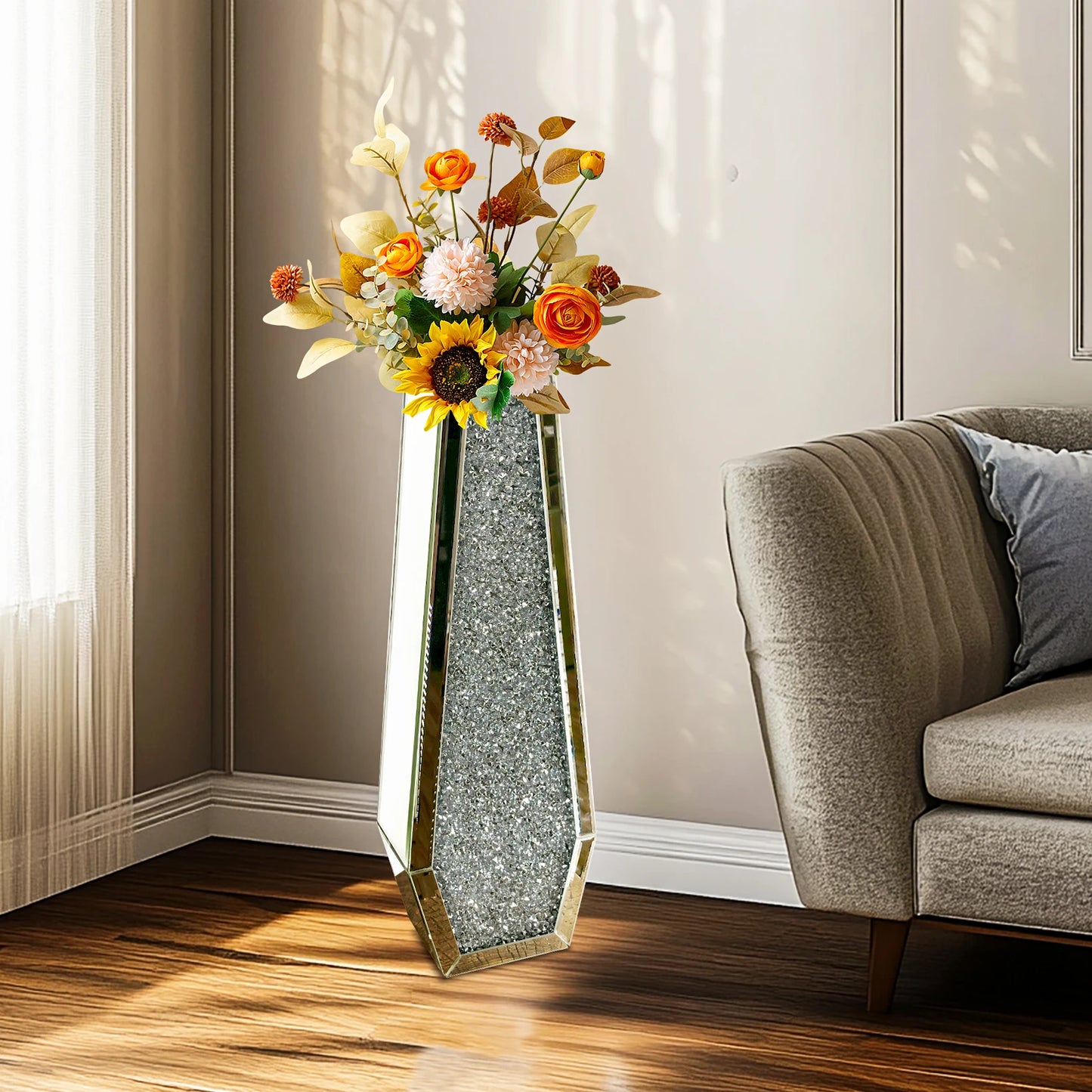 Function Floor Vase Crushed Diamond Glass Modern Decorative