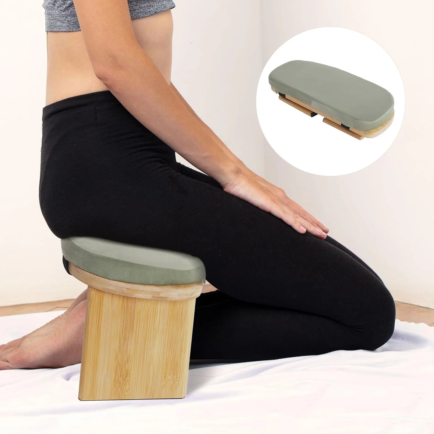 Bymaocar Foldable Meditation Bench Bamboo Frame Cushioned Seat