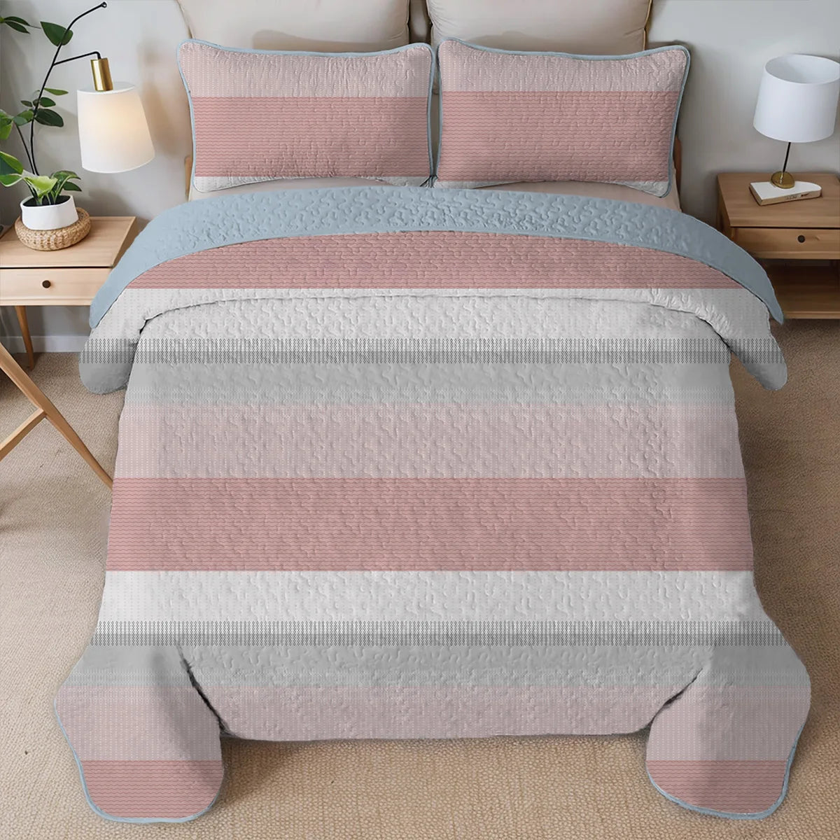 Quilt Set Geometric Stripes Bedding Collection For Everyday Use