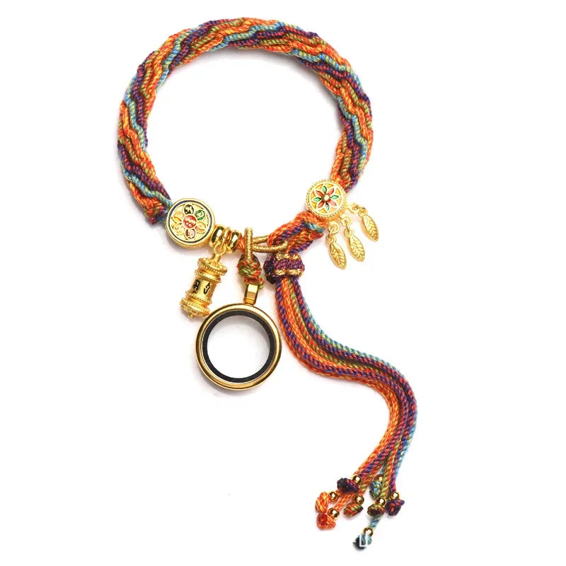 Bracelet Handwoven Cotton Tibetan Style Five Master Tara