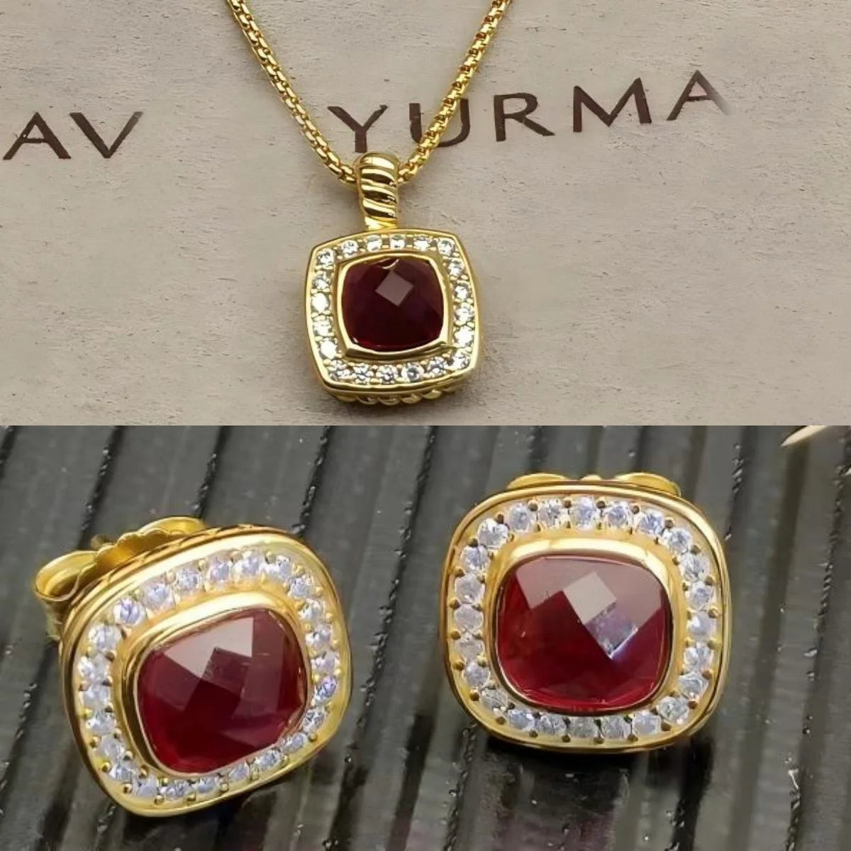 Necklace and Earrings Set With Zircon Square Pendant