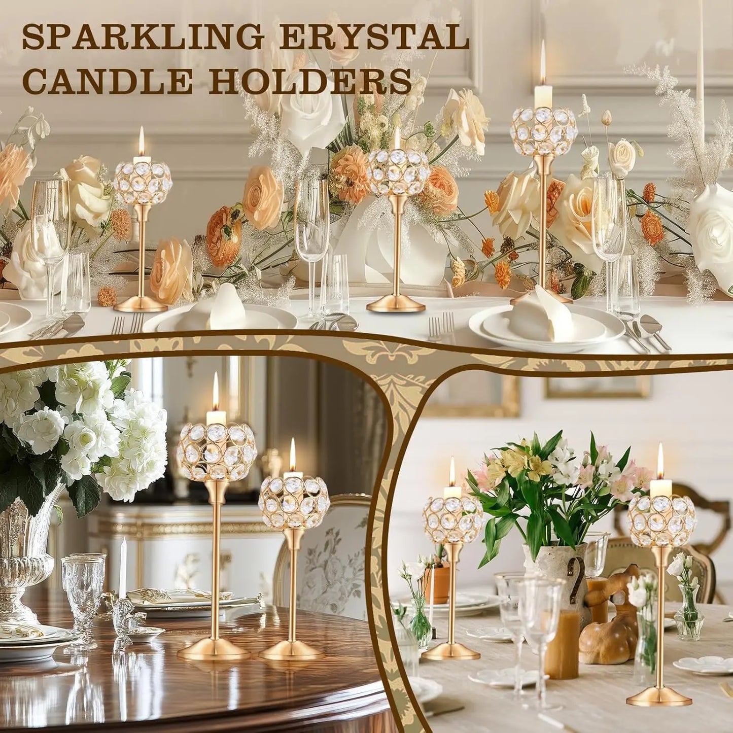 Tealight Candlestick Set Golden Crystal Elegant Home Decor