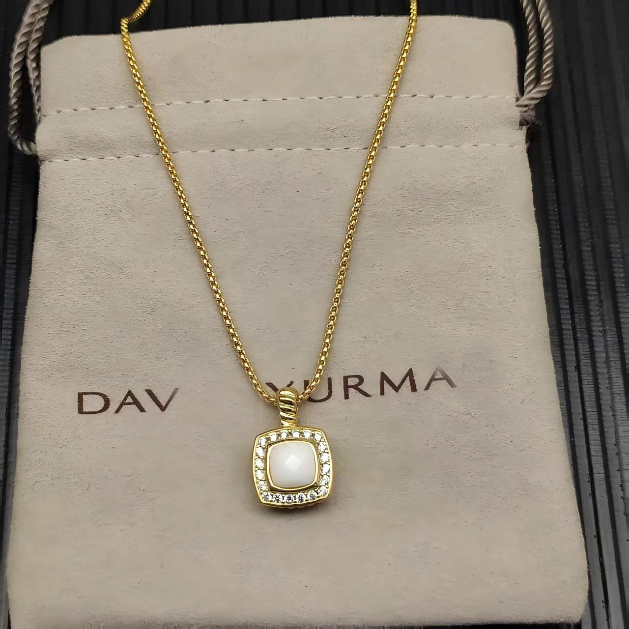 Necklace and Earrings Set With Zircon Square Pendant
