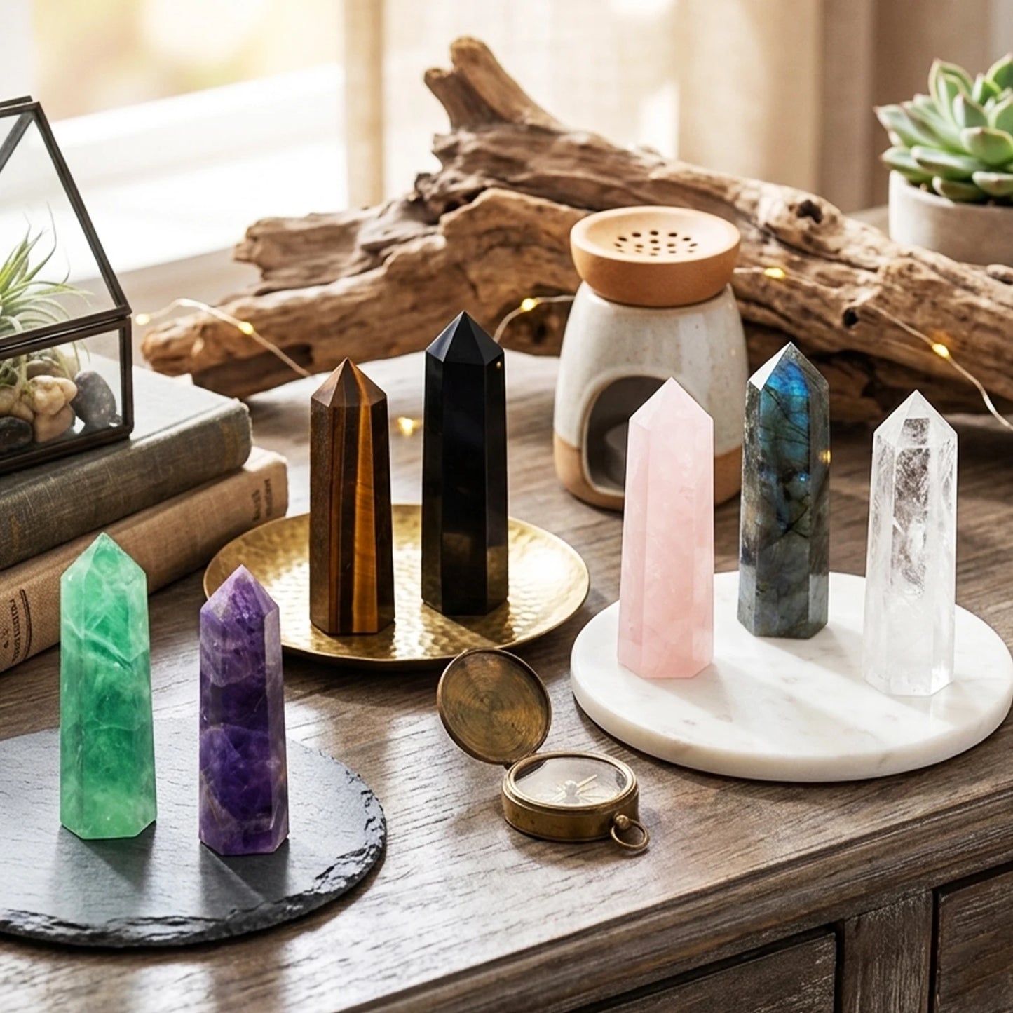 AierCrystal Stone Wand Rose Quartz Amethyst Point Decor