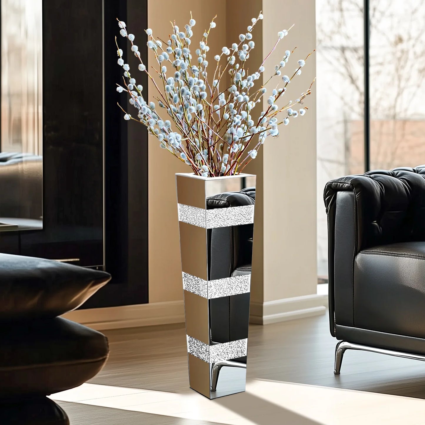 Function Floor Vase Crushed Diamond Glass Modern Decorative
