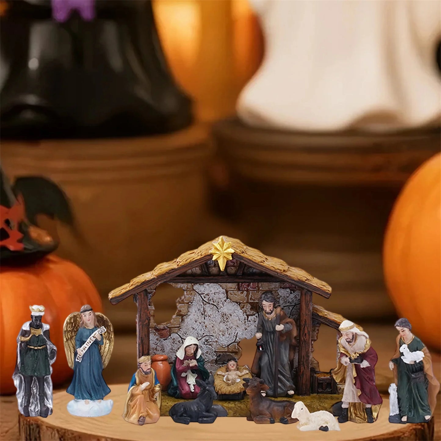 Nativity Scene Set Resin Holy Family Figurines Collection
