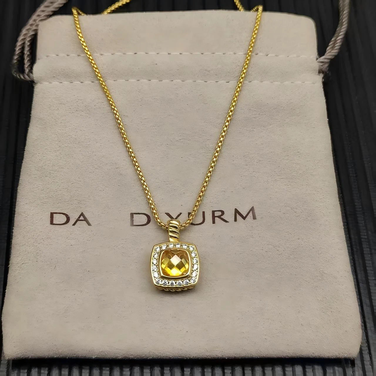 Necklace and Earrings Set With Zircon Square Pendant