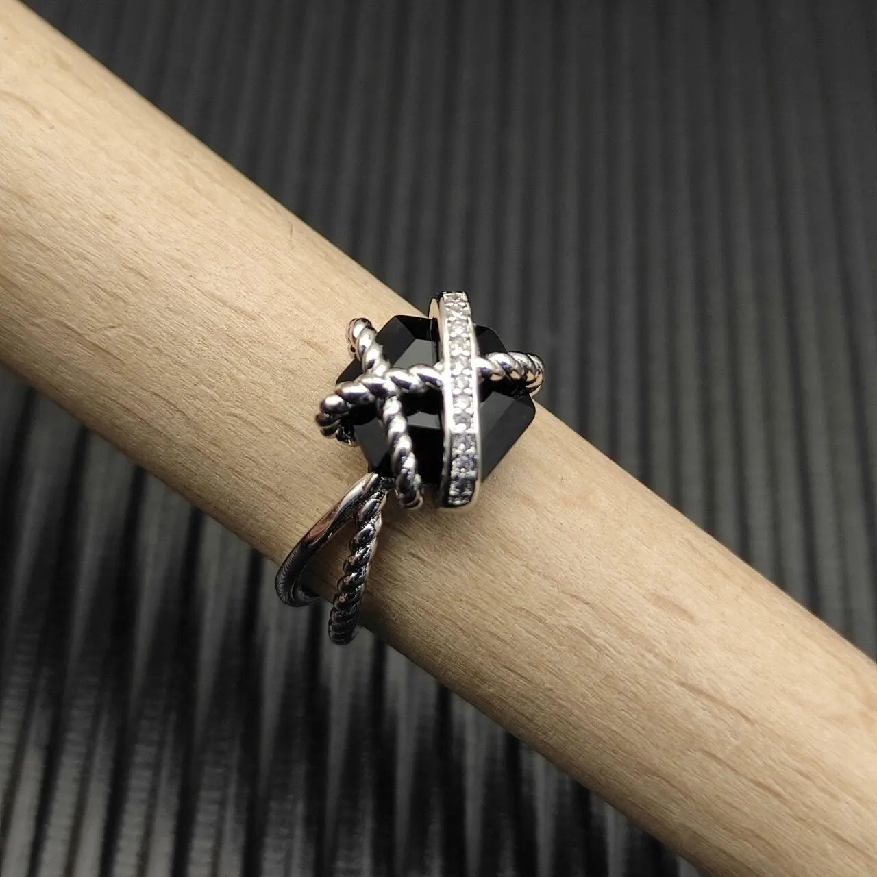 Ring Set In Sterling Silver With Hexagonal Zircon Studs