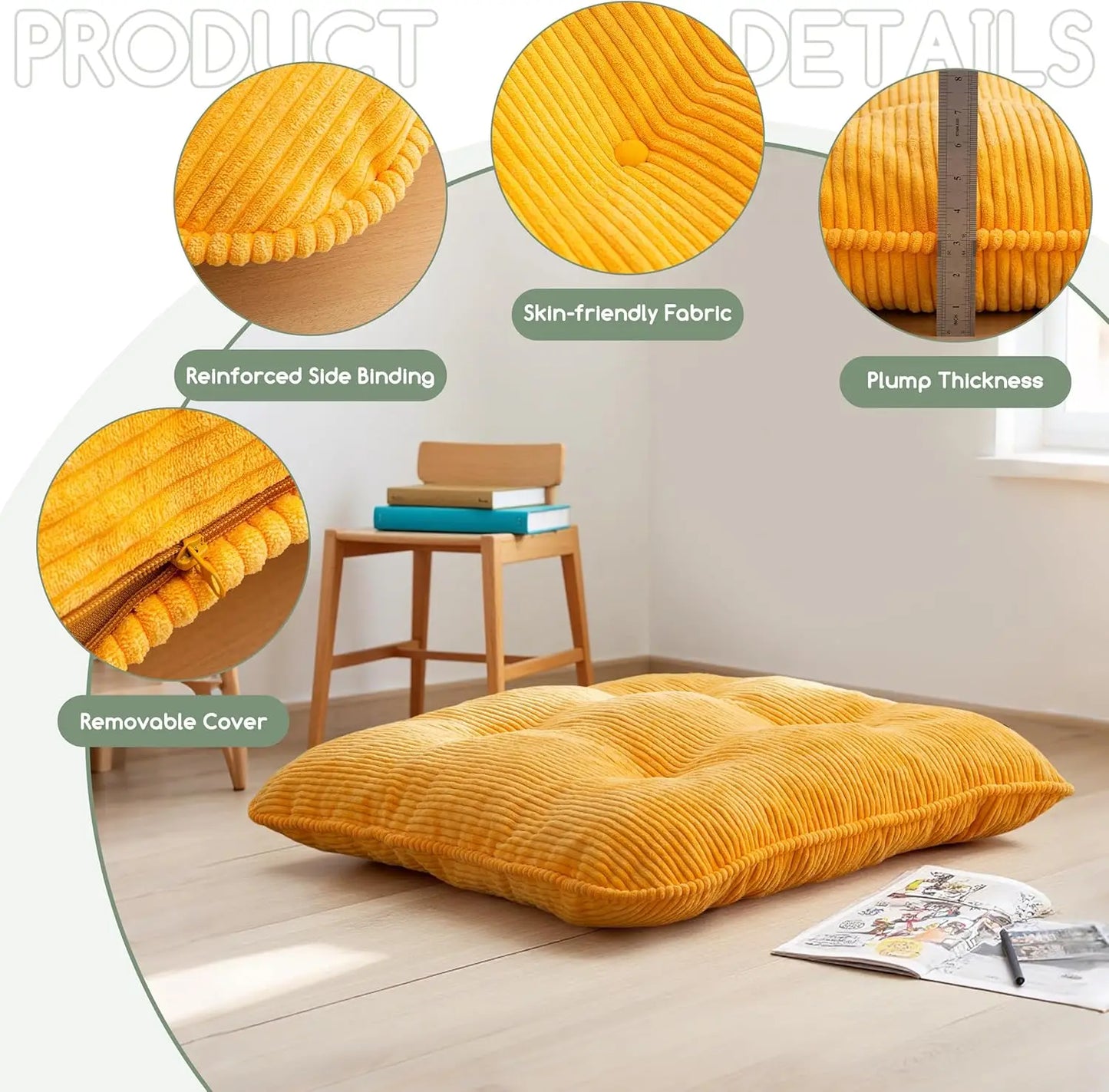 YTYIN Floor Pillow Washable High-Density Foam Cushion