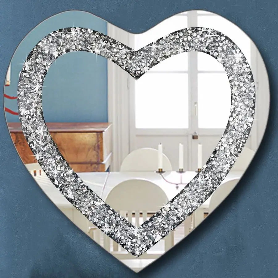 Heart Shaped Frameless Mirror With Crystal Sparkle Accents