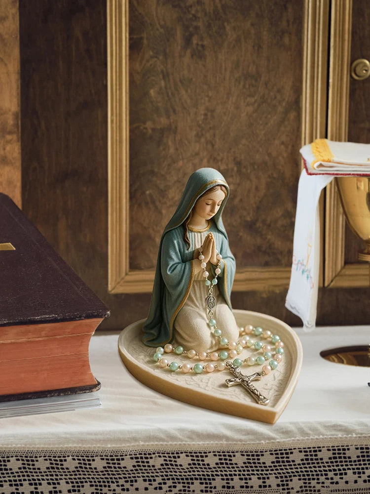 Virgin Mary Rosary Holder Statue Resin Our Lady Prayer Box