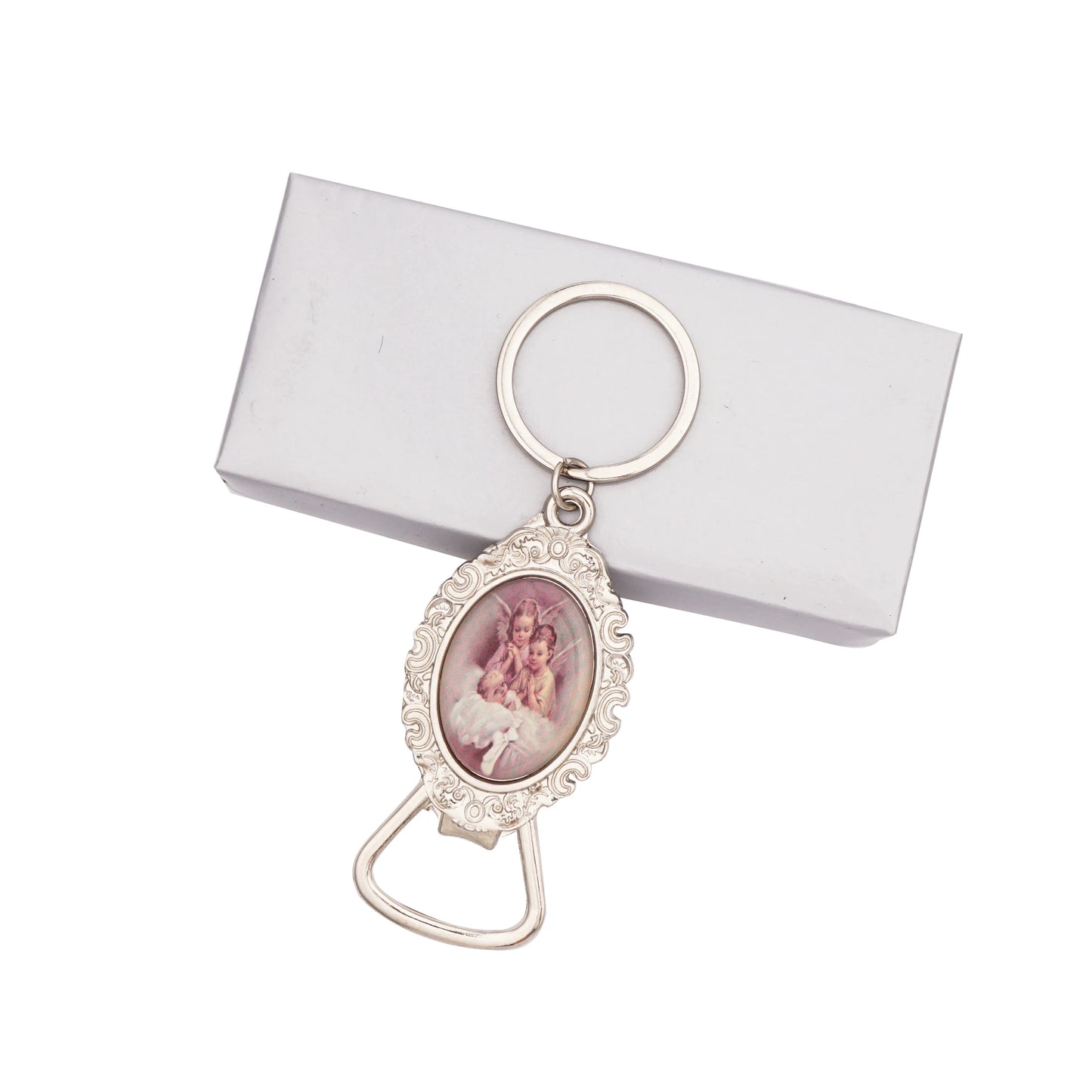 Bottle Opener Keychain Zinc Alloy Guardian Angel Christening Gift