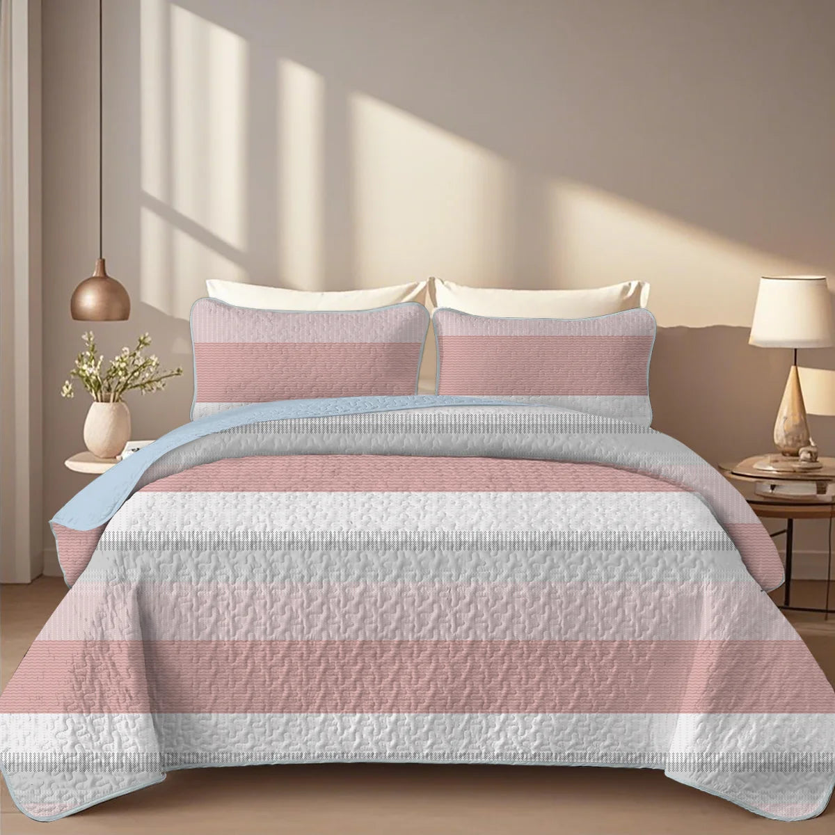 Quilt Set Geometric Stripes Bedding Collection For Everyday Use