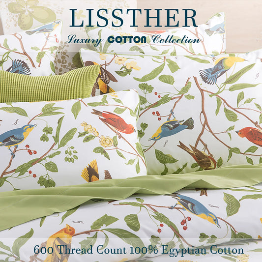 LISSTHERCN Duvet Cover Set 600TC Egyptian Cotton Floral Birds