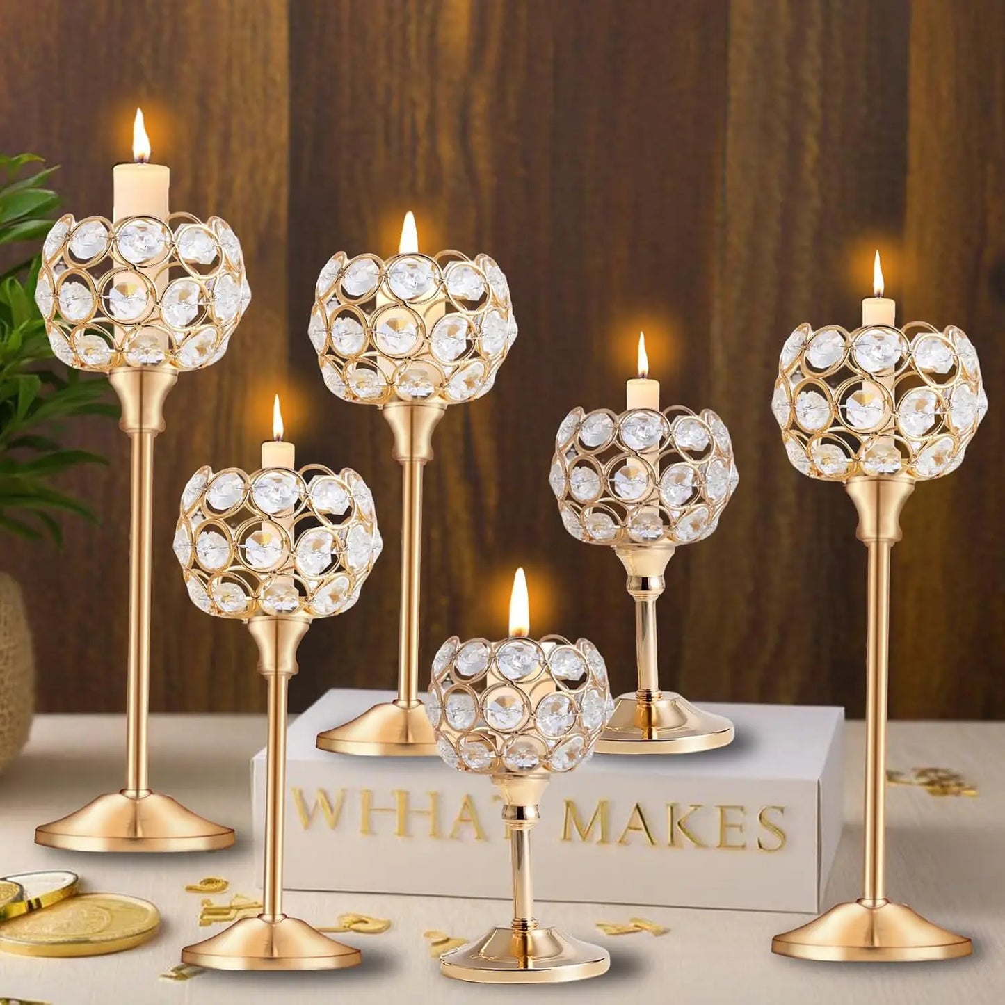 Tealight Candlestick Set Golden Crystal Elegant Home Decor