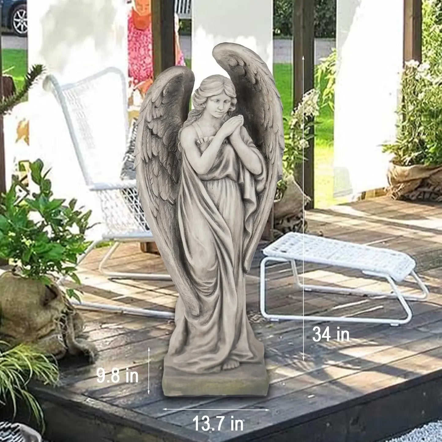 Garden Angel Statue Porcelain Finish Outdoor Religious Sculpture