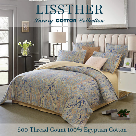 LISSTHERCN Duvet Cover Set 600TC Cotton Vintage Bohemian Paisley