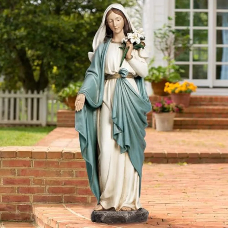 SHXI Virgin Mary Garden Statue Outdoor Sculpture Blessed Lilies