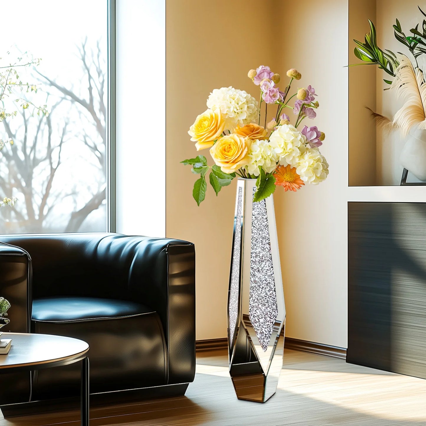 Function Floor Vase Crushed Diamond Glass Modern Decorative