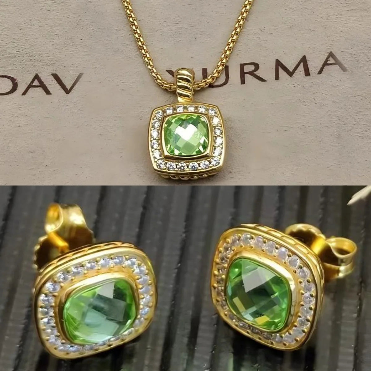 Necklace and Earrings Set With Zircon Square Pendant